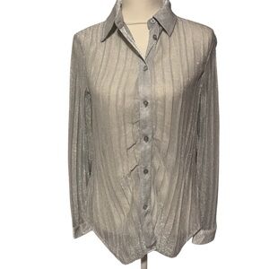 Wildfox Shimmering Sheer Silver Button Down Shirt | Excellent Used Condition